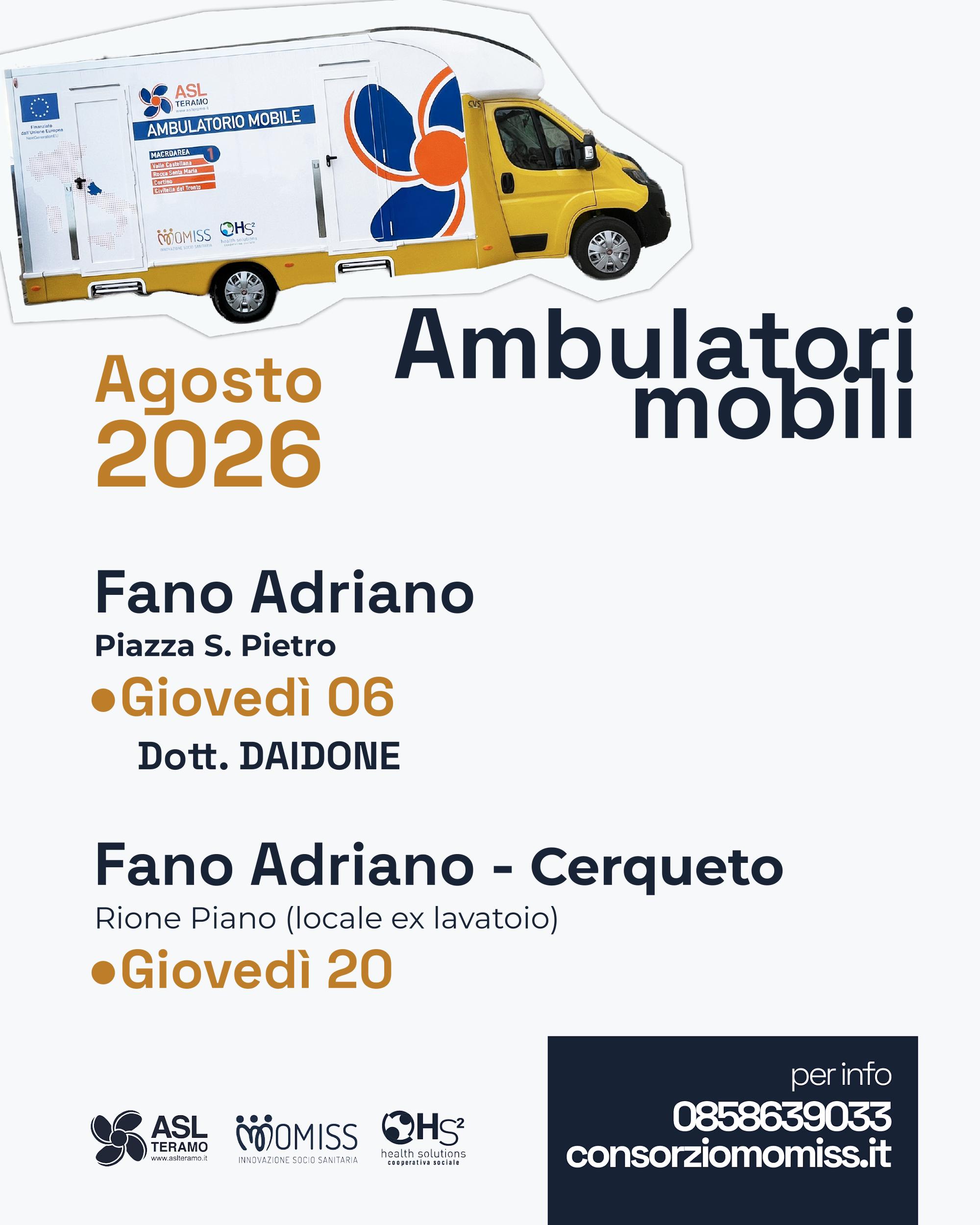 Ambulatorio mobile ASL agosto 2026
