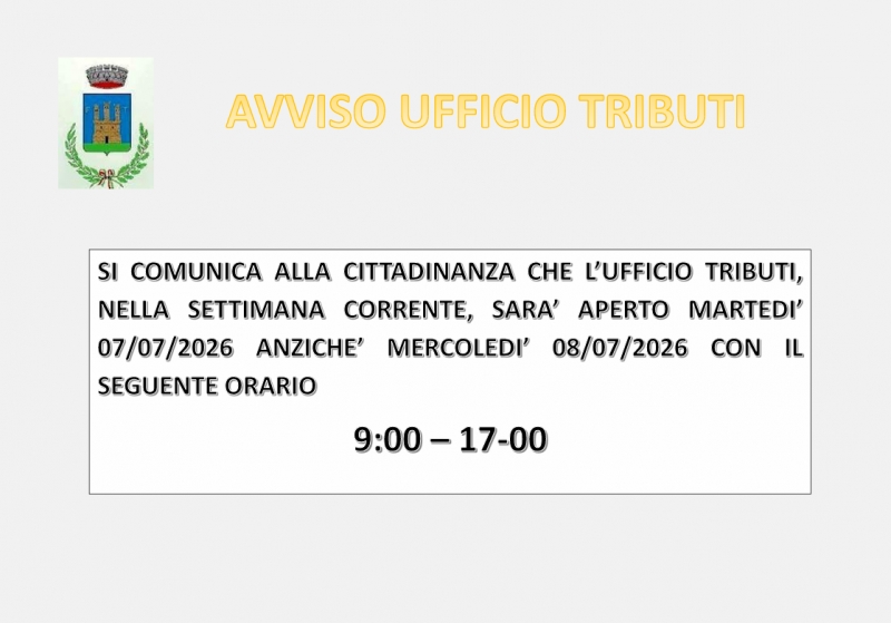 AVVISO ORARIO UFFICIO TRIBUTI